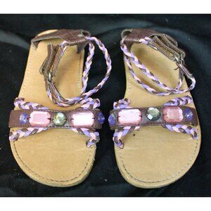 Gymboree Glamour Safari Sandals sz 10 Brown Pink Gem Braided Summer Beach Shoes